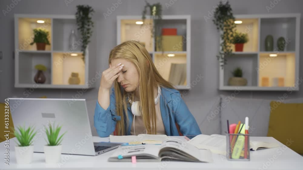 Female student with migraine. Female student with migraine.
