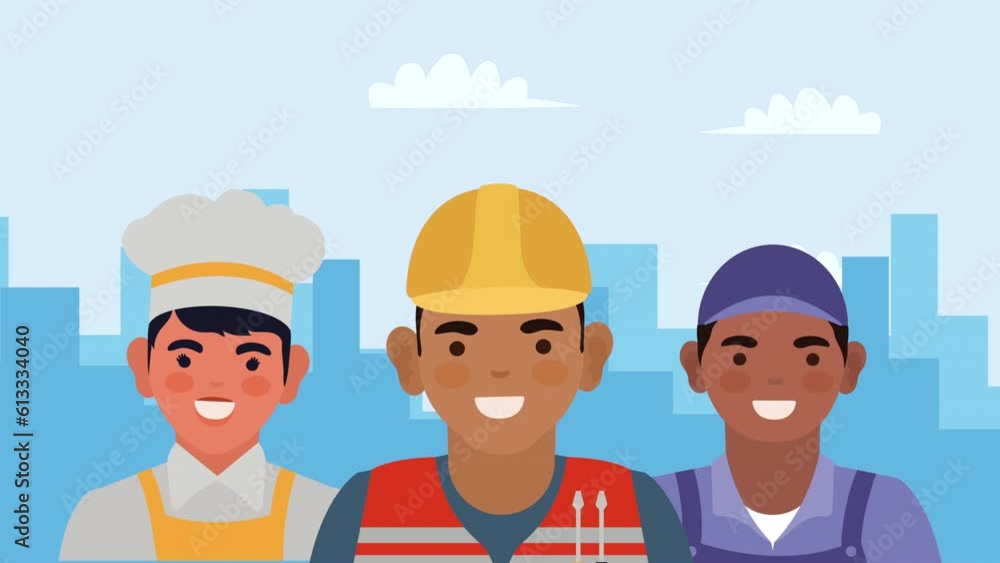 group of professionals workers characters animation group of professionals workers characters animation