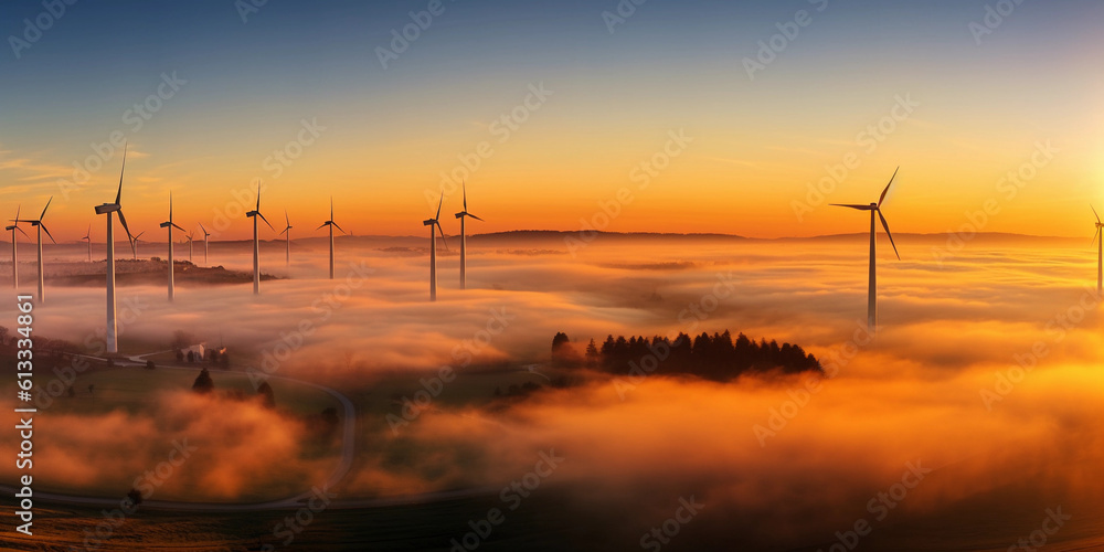 Obraz premium Engineers working on a wind farm Future production of renewable, sustainable energy and climate change. Generative AI