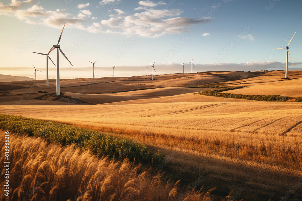 Obraz premium Engineers working on a wind farm Future production of renewable, sustainable energy and climate change. Generative AI