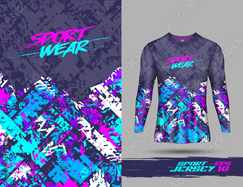 Long sleeve t-shirt template abstract background for extreme jersey team, racing, cycling, leggings, football, gaming and sport livery.