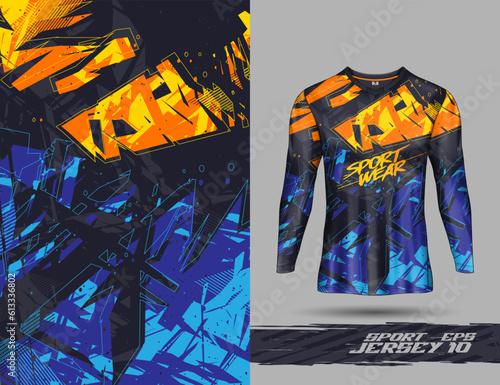 Long sleeve t-shirt template abstract background for extreme jersey team, racing, cycling, leggings, football, gaming and sport livery.