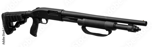 Photography Pump-action 12 gauge shotgun isolated on a white back