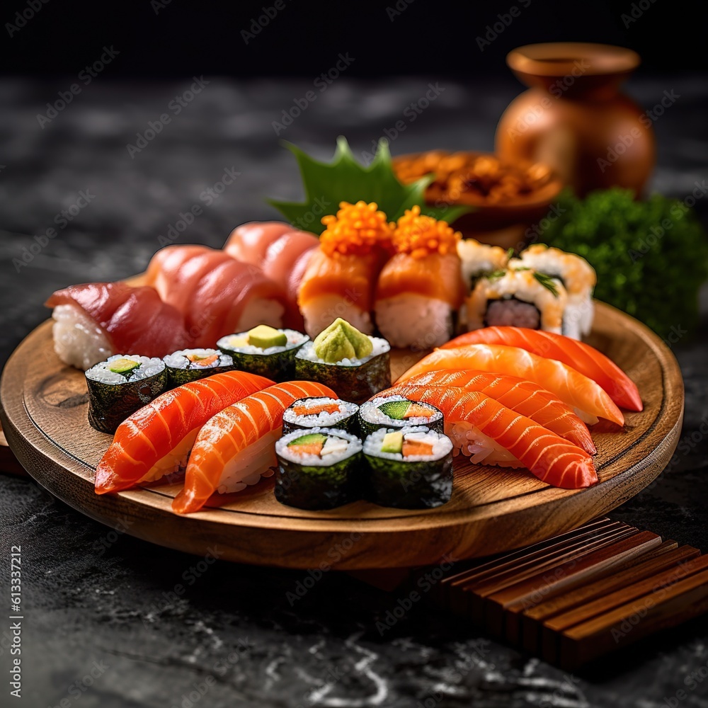 Realistic photo of Sushi. Close-Up Food Photography Realistic photo of Sushi. Close-Up Food Photography