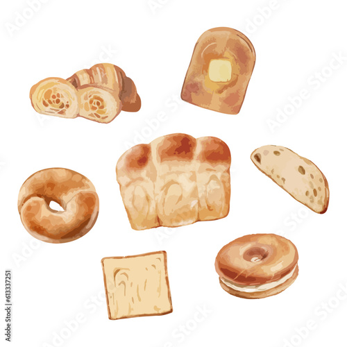 Set of breads. Hand drawn watercolor vector illustration design elements