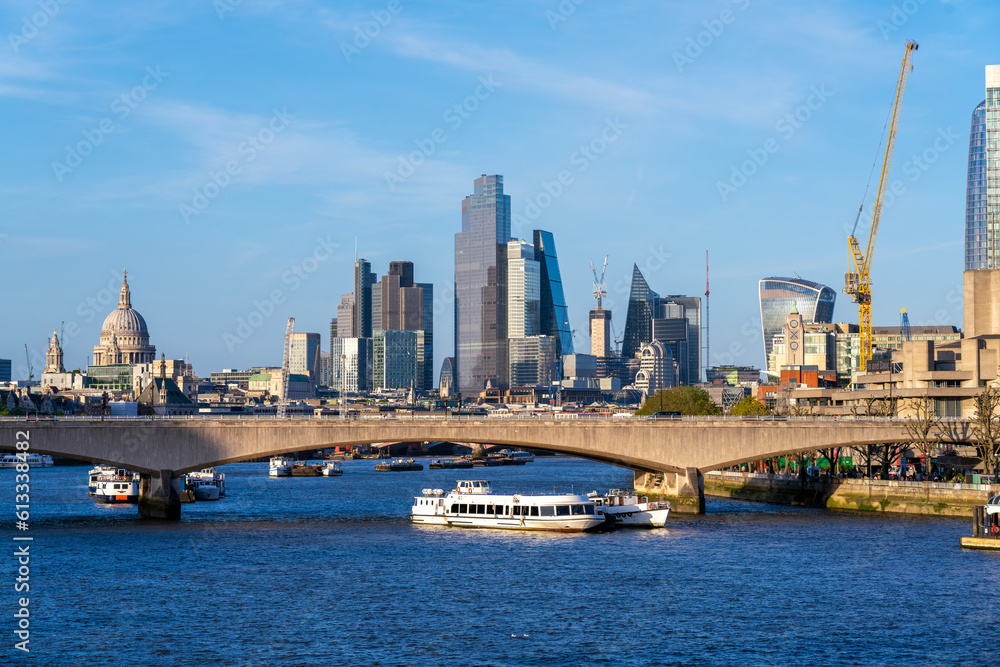 The City of London Seen from the Golden Jubilee Bridge Looking Towards the Financial District and the Waterloo Bridge