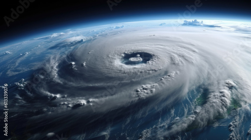 a super typhoon recorded by a satellite from space. climate change concept. Generative AI