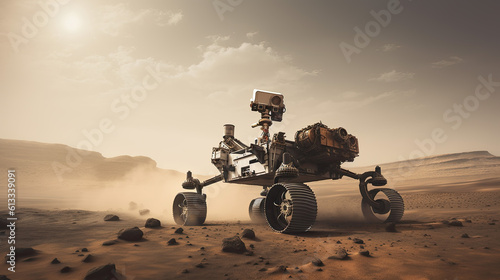 a mars rover on the red planet mars. space research concept. Generative AI