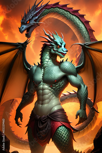 Dragon with a human body  generative ai
