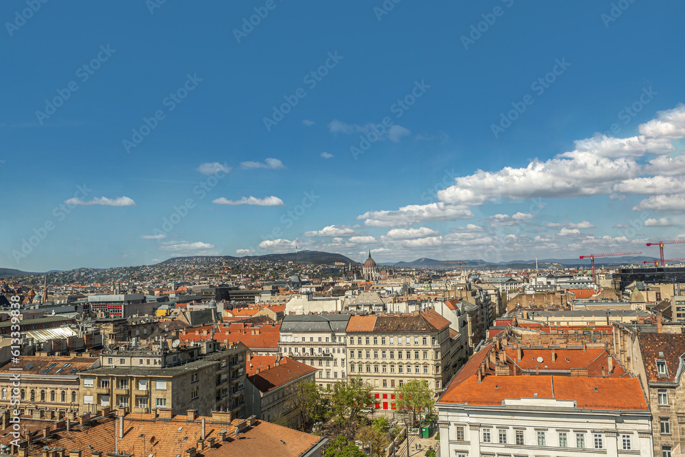 Rooftop view over budapest city, hungary, in early spring