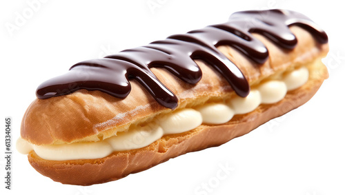 French eclair pastry isolated. Generative AI.