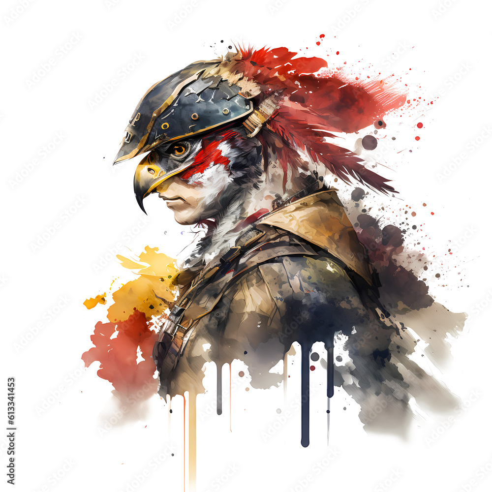 Samurai Falcon  Warrior With Watercolors traditional Japanese 4096px PNG Transparent 300dpi digital tshirt POD, PSD, clipart book cover wallart