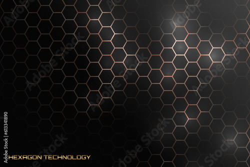 Hexagon technology black and gold luxury honeycomb abstract background. vector illustration