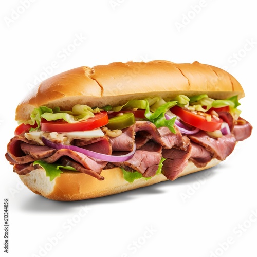 A hoagie sandwich on white background. Generative AI.  photo