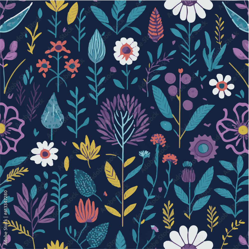 WebFloral boho leaves vintage seamless pattern. Boho vector background. Hippie flower power retro textile print. Groovy botanical wallpaper . Abstract seamless pattern, ethnic background, simple style