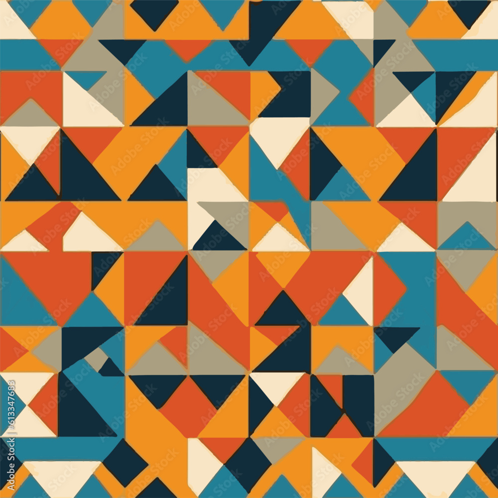 Fototapeta premium Mid-century geometric abstract pattern with simple shapes and beautiful color palette. Simple geometric pattern composition, best use in web design, business card, invitation, poster, textile print. 