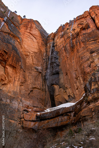 Landscape photograph of a waterfall in Zion National Park