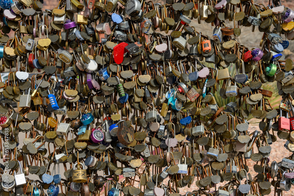 Abstract photograph of pad locks being used as art.  