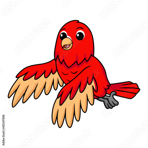 Cute red suffusion lovebird cartoon flying