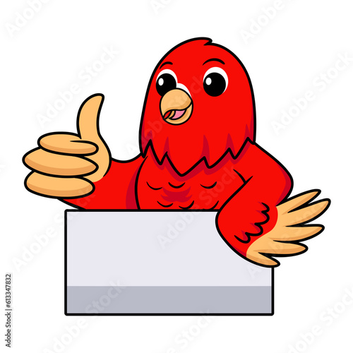 Cute red suffusion lovebird cartoon giving thumb up