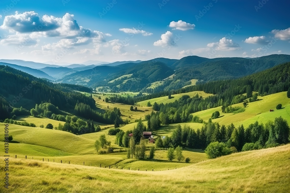 carpathian countryside with forested hills