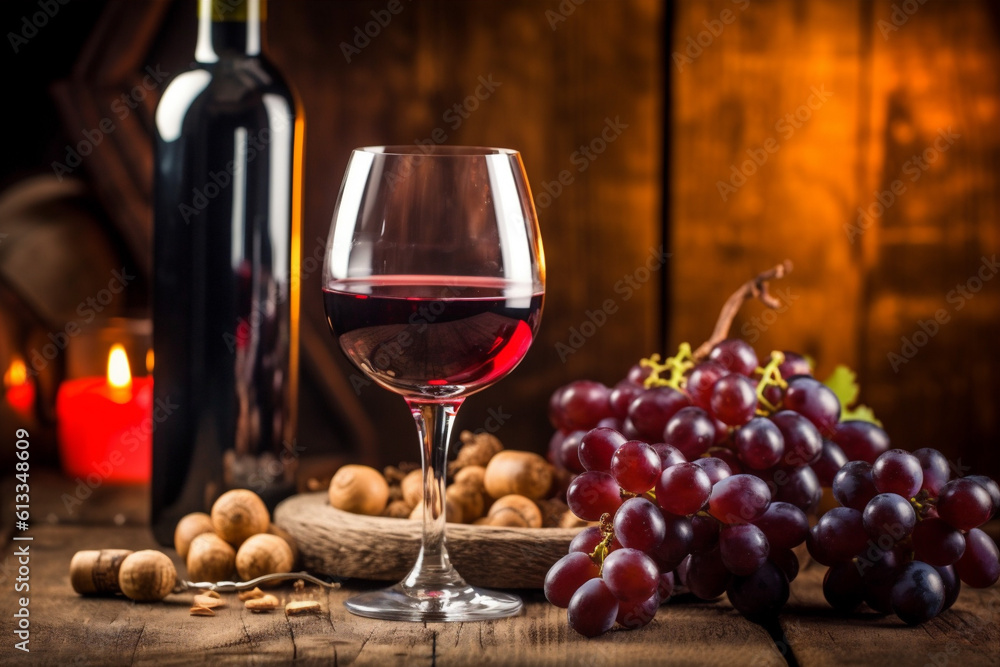 wine bottle background grape drink alcohol old winery food glass beverage. Generative AI.