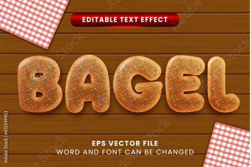 Realistic bagel 3d food editable vector text effect