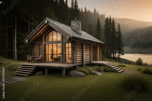 a charming cabin in the woods, surrounded by tall trees, offers a peaceful and secluded getaway from the bustling world