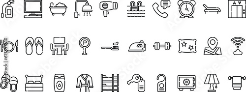 Hotel icon set with outline style simple, use 64 x 64 px, icon element for design, app, etc
