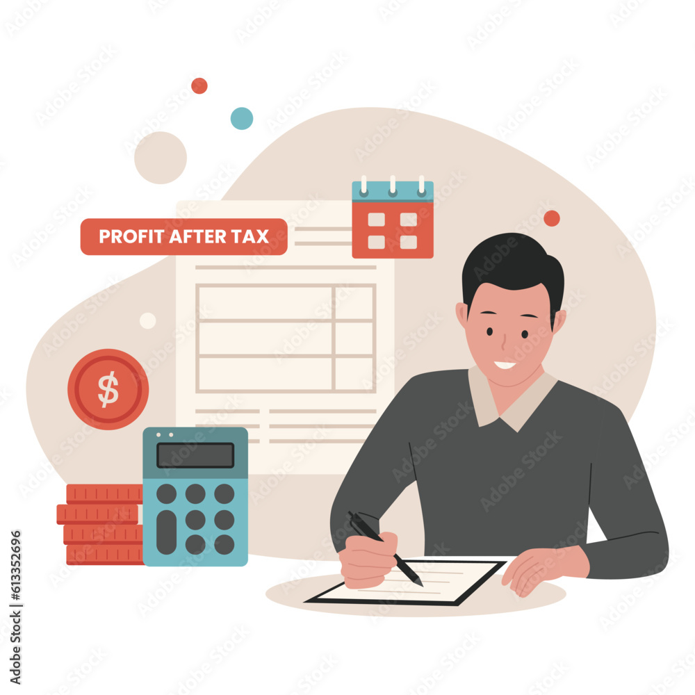 Profit after tax concept illustration. Illustration for websites, landing pages, mobile apps, posters and banners. Trendy flat vector illustration