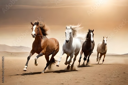 Majestic Horses Charging Through the Arid Desert Plains  pen_spark
