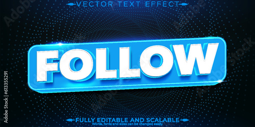 Follow text effect, editable social media blue text style