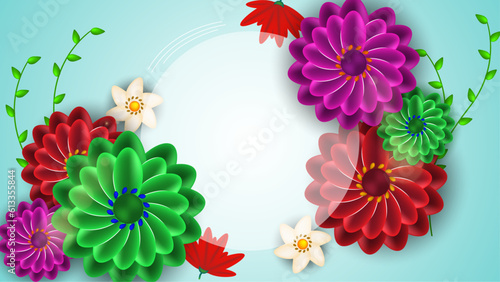 Colorful Flowers frame isolated on white background. Gentle composition with daylilys