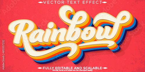 Rainbow text effect, editable vintage and script text style