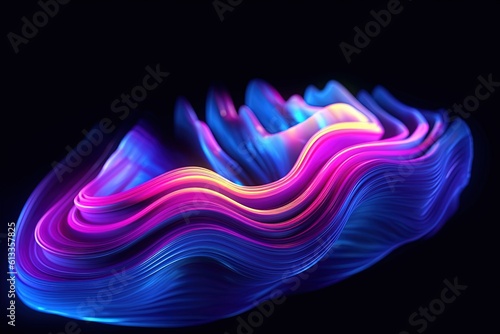 abstract futuristic background with gold PINK blue glowing neon fluid waves techno sound shap Data transfer concept Fantastic wallpaper, Ai Generative