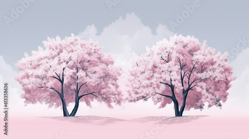 Clean lines cherry blossom trees pink pastel tones vector style Generative AI