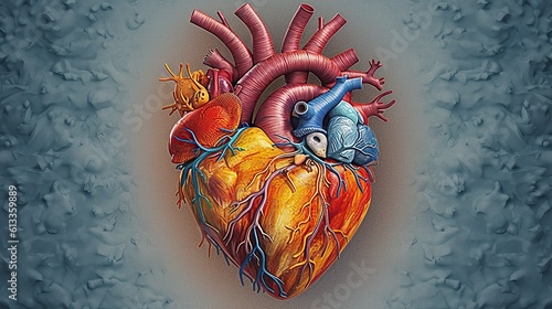 Colorful human heart, vintage illustration, craft paper, intricate details Generative AI