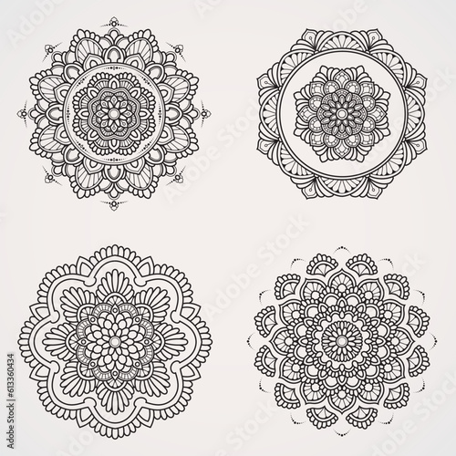 Canvas Print Flower Mandala Set with Ornaments