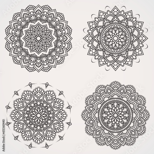 Flower Mandala Set with Ornaments. suitable for henna, tattoos, photos, coloring books. islam, hindu,Buddha, india, pakistan, chinese, arab