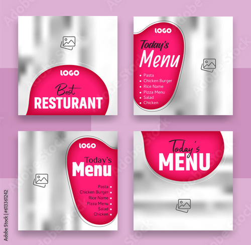 Food social media post collection card template, Fast food restaurant business marketing social media post or web banner template design collection