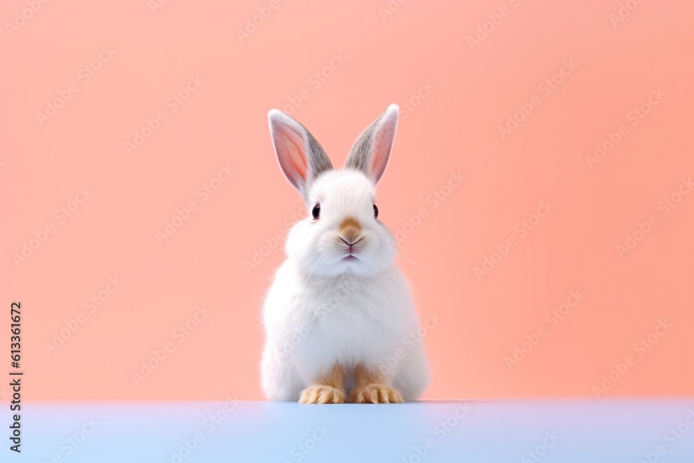 Obraz premium small white bunny sitting against background
