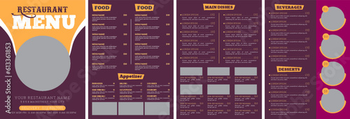 Elegant Food Menu Template, Restaurant cafe menu, template design, Set A4 menu editable vector format