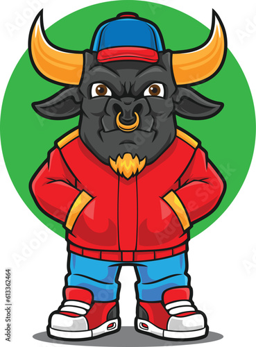 Cool Bull Fashion Cartoon Illustration