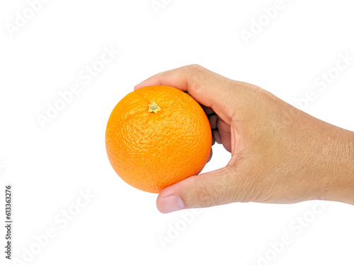 orange in hand, transparent background