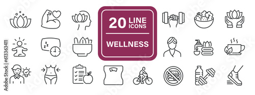 Wellness line icons. Editable stroke. For website marketing design, logo, app, template, ui, etc. Vector illustration.