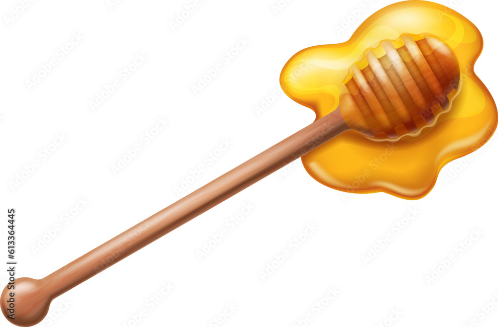 Wooden honey dipper, top view, isolated on white background. Vector illustration. Wooden honey dipper, top view, isolated on white background. Vector illustration.