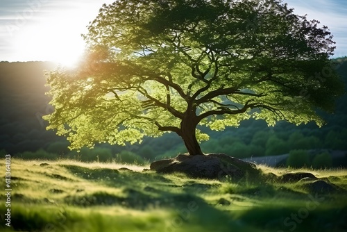 Green tree in spring with the morning sun