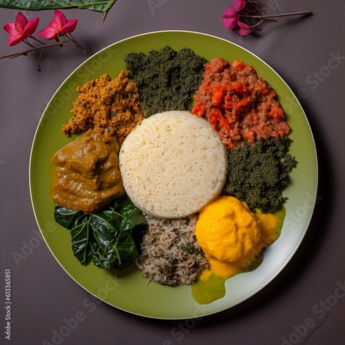 Plate of flavorful Rwanda's Ugali with Isombe photo