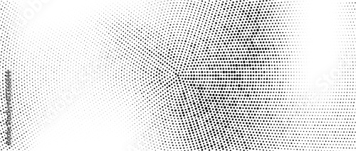Radial halftone dots. Spotted and dotted gradient background. Concentric stains texture with fading effect. Black and white rough gritty wallpaper. Grunge monochrome geometric backdrop. Vector