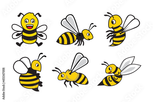 Vector set of cartoon bees. Isolated on a white background. © Yasier